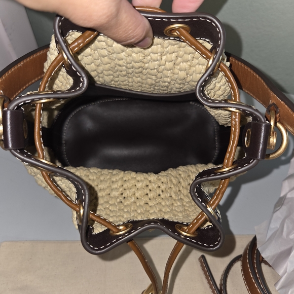 Tory Burch Cream and Brown Raffia Bucket Bag RARE - Picture 9 of 13